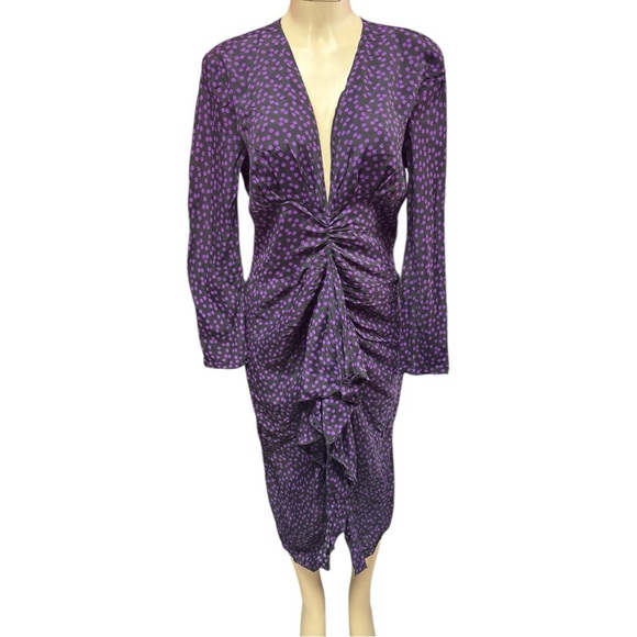 Zara Purple Sheath Dress with Plunge Neckline and Long Sleeves - Picture 4 of 10